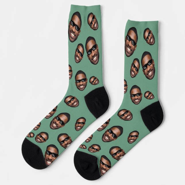 Custom Funny Face Photo All Over Socks Moss Green (Left)