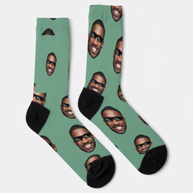 Custom Funny Face Photo All Over Socks Moss Green (Right)