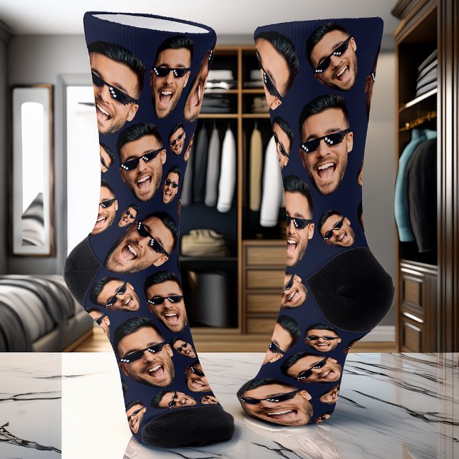 Custom Funny Face Photo All Over Socks Navy Blue (Creator Uploaded)