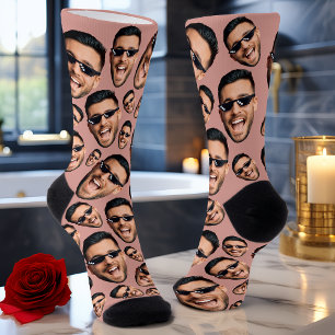 Custom Funny Face Photo All Over Socks Rose Pink