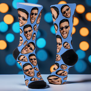 Custom Funny Face Photo All Over Socks Sky Blue