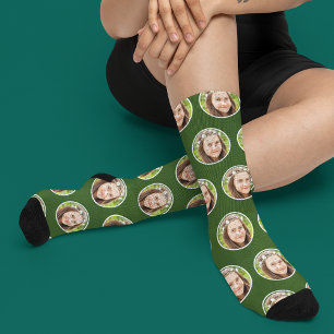 Custom Funny Face Photo Personalised Forest Green Socks