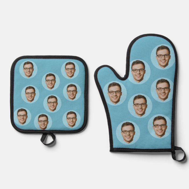 Custom Funny Face Photo Personalised  Oven Mitt & Pot Holder Set (Front)