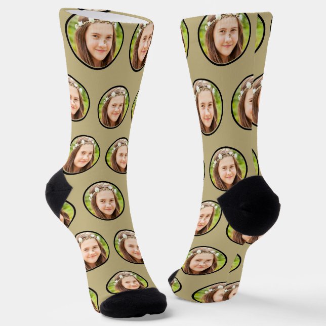 Custom Funny Face Photo Personalised Sand Ecru Socks (Angled)