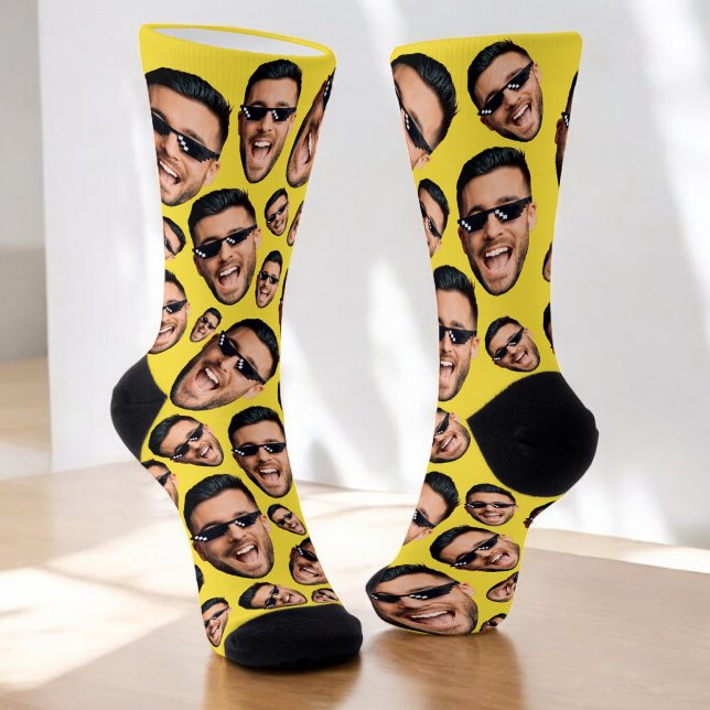 Custom Funny Face Photo Print Socks Yellow (Creator Uploaded)