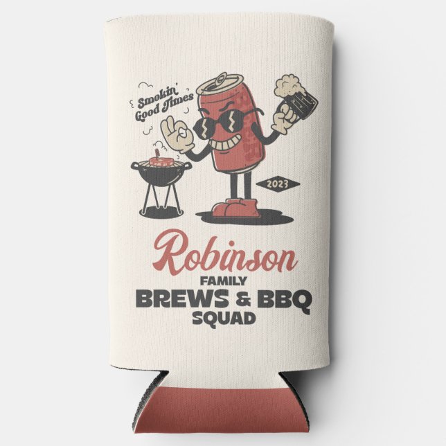 Custom Funny Family Barbeque Group Matching  Seltzer Can Cooler (Front)