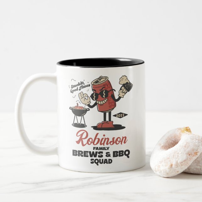 Custom Funny Family Barbeque Group Matching  Two-Tone Coffee Mug (With Donut)