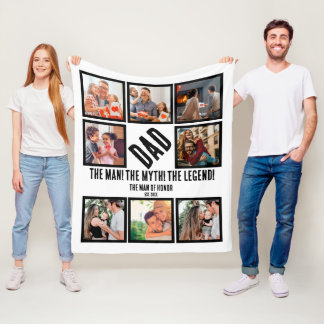 Custom Funny Fathers day Dad gift 8 Photo Collage Fleece Blanket