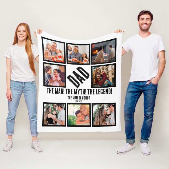 Custom Funny Fathers day Dad gift 8 Photo Collage Fleece Blanket (In Situ)