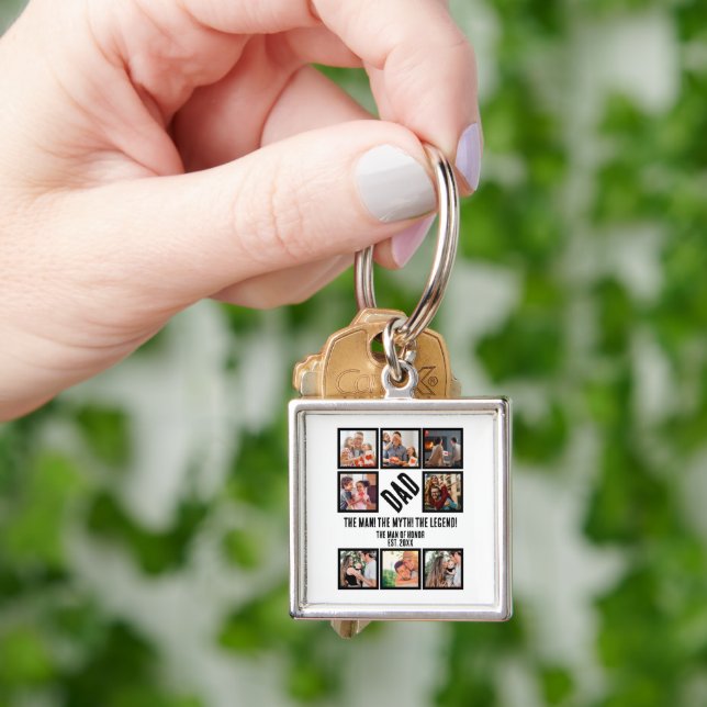 Custom Funny Fathers day Dad gift 8 Photo Collage Key Ring (Hand)
