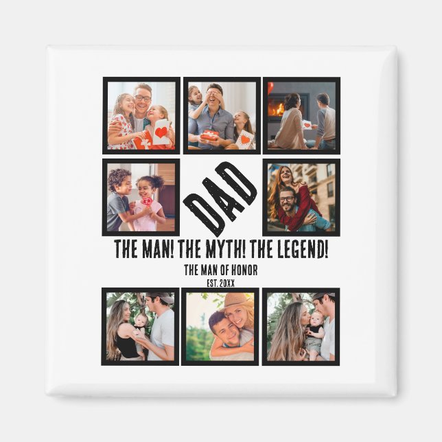 Custom Funny Fathers day Dad gift 8 Photo Collage Magnet (Front)