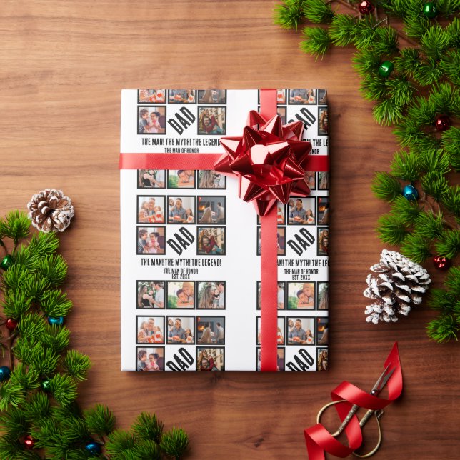 Custom Funny Fathers day Dad gift 8 Photo Collage  Wrapping Paper (Holiday Gift)