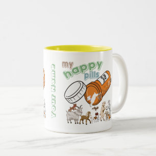 CUSTOM FUNNY GOAT   My Happy Pills GetYerGoat Two-Tone Coffee Mug