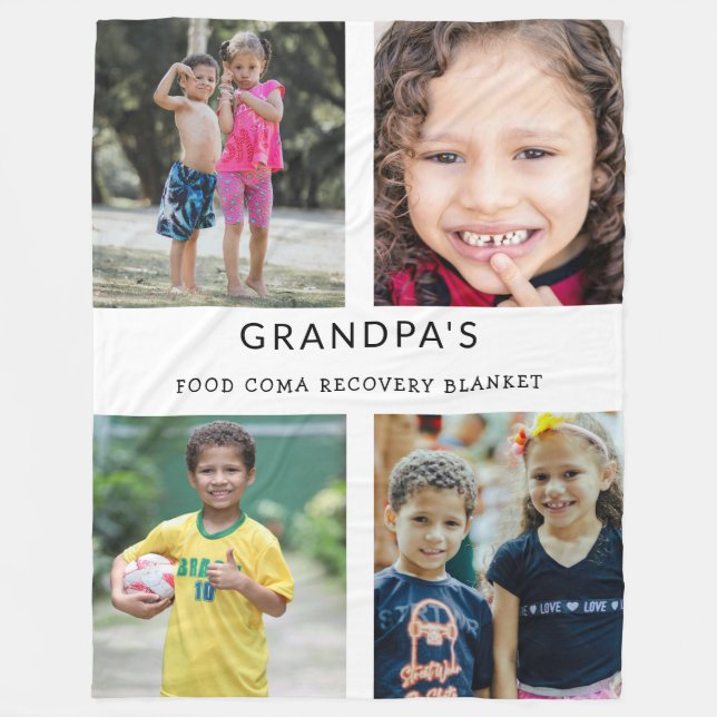 Custom Funny Grandpa Food Coma Photo Collage Fleece Blanket (Front)