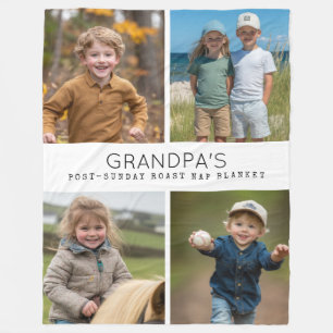 Custom Funny Grandpa Nap Photo Collage Fleece Blanket