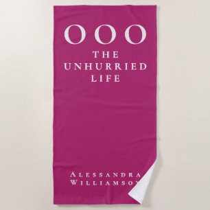 Custom Funny Hot Pink White OOO Minimalist Lady Beach Towel