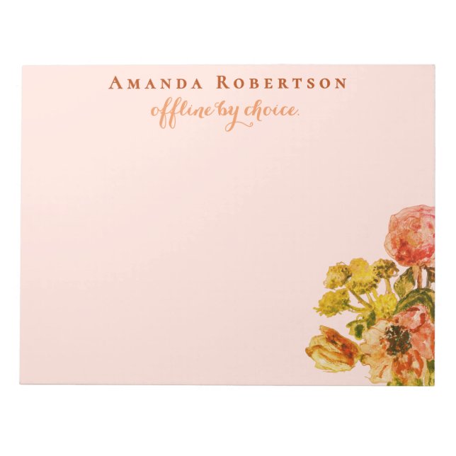 Custom Funny Inspirational Retro Watercolor Floral Notepad (Front)