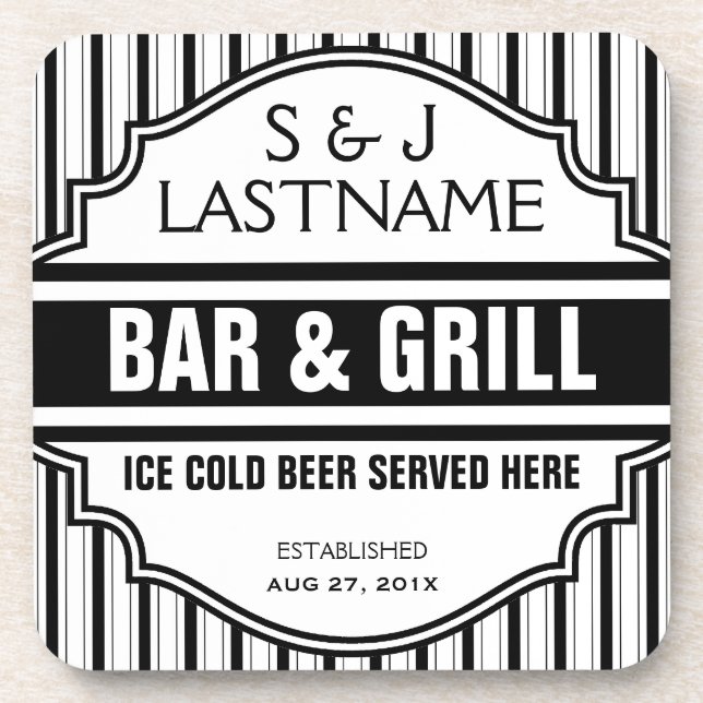 Custom Funny Married Couple Bar  Grille Sign Coaster (Front)