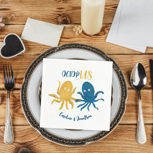 Custom Funny Navy and Gold Ocean Octopus Wedding Napkin