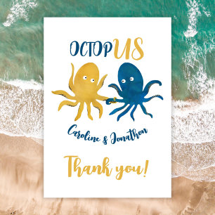Custom Funny Navy and Gold Ocean Octopus Wedding Thank You Card