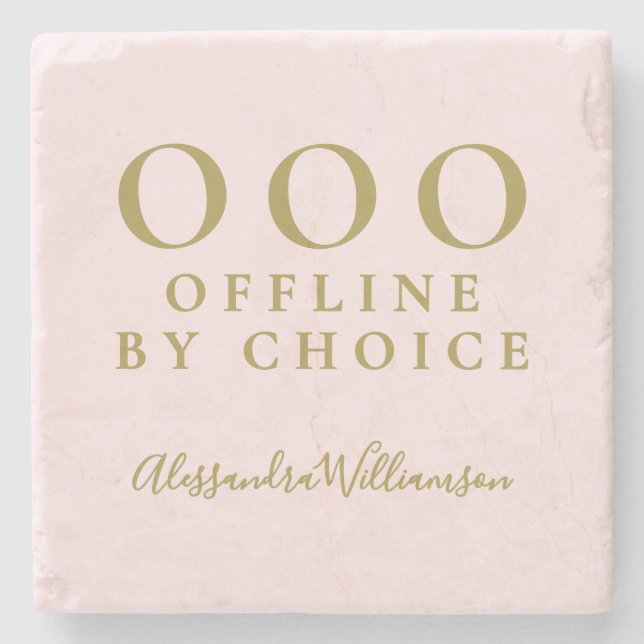 Custom Funny OOO Pastel Pink Gold Minimalist Chic Stone Coaster (Front)