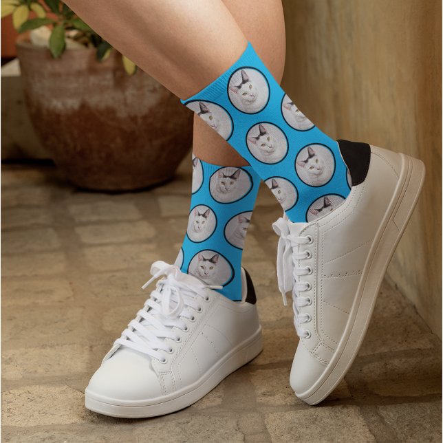 Custom Funny Pet Photo Pattern Sky Blue Socks (Creator Uploaded)