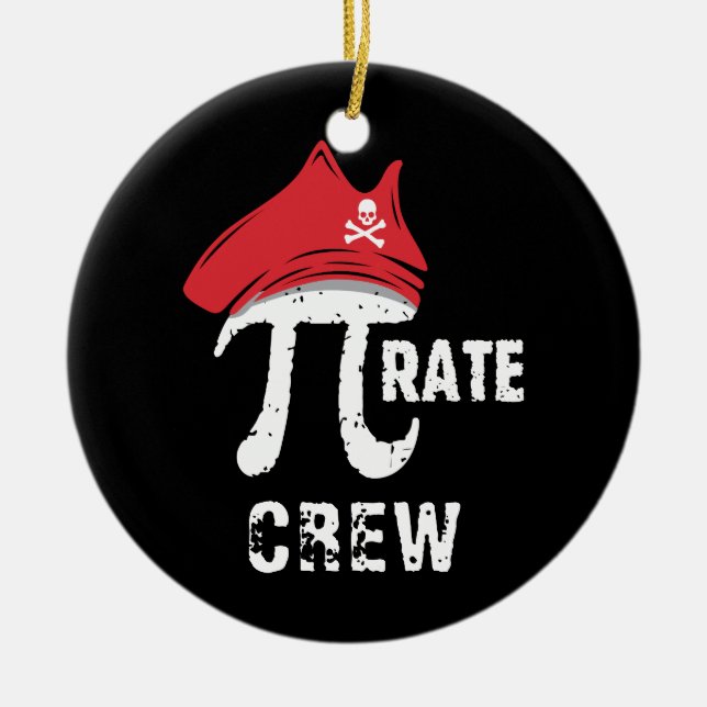 Custom Funny Pi Day Pirate Crew Ceramic Tree Decoration (Front)