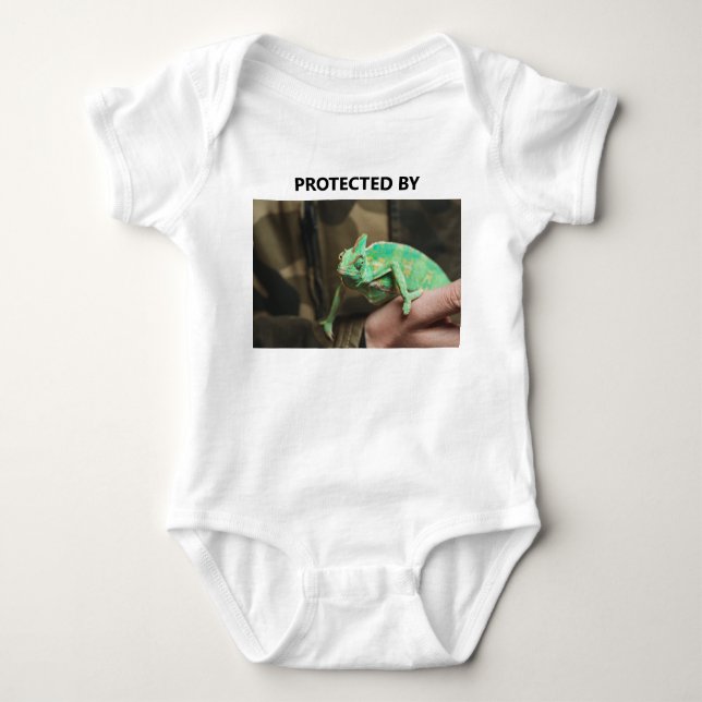 Custom Funny Protected By Chameleon Lizard Photo Baby Bodysuit (Front)