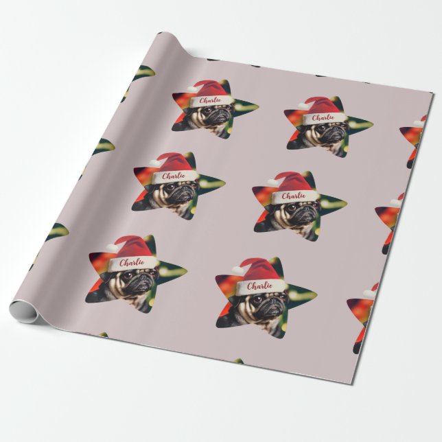 Custom Funny Pug Santa Christmas  Wrapping Paper (Unrolled)