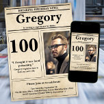 Custom Funny Quote Retro Newspaper 100th Birthday Invitation<br><div class="desc">👉 Put a smile on a face with this awesome retro newspaper style 100th birthday invitation! Complete with a funny quote and photo, you will sure set your celebration above the rest! #zazzlemade - Simply click to personalise this design 🔥 My promises - This design is unique - It is...</div>