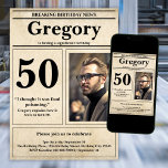 Custom Funny Quote Retro Newspaper 50th Birthday Invitation<br><div class="desc">👉 Put a smile on a face with this awesome retro newspaper style 50th birthday invitation! Complete with a funny quote and photo, you will sure set your celebration above the rest! #zazzlemade - Simply click to personalise this design 🔥 My promises - This design is unique - It is...</div>