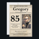 Custom Funny Quote Retro Newspaper 85th Birthday Invitation<br><div class="desc">👉 Put a smile on a face with this awesome retro newspaper style 85th birthday invitation! Complete with a funny quote and photo, you will sure set your celebration above the rest! #zazzlemade - Simply click to personalise this design 🔥 My promises - This design is unique - It is...</div>
