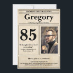 Custom Funny Quote Retro Newspaper 85th Birthday Invitation<br><div class="desc">👉 Put a smile on a face with this awesome retro newspaper style 85th birthday invitation! Complete with a funny quote and photo, you will sure set your celebration above the rest! #zazzlemade - Simply click to personalise this design 🔥 My promises - This design is unique - It is...</div>