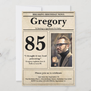 Custom Funny Quote Retro Newspaper 85th Birthday Invitation