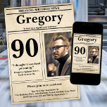 Custom Funny Quote Retro Newspaper 90th Birthday Invitation<br><div class="desc">👉 Put a smile on a face with this awesome retro newspaper style 90th birthday invitation! Complete with a funny quote and photo, you will sure set your celebration above the rest! #zazzlemade - Simply click to personalise this design 🔥 My promises - This design is unique - It is...</div>