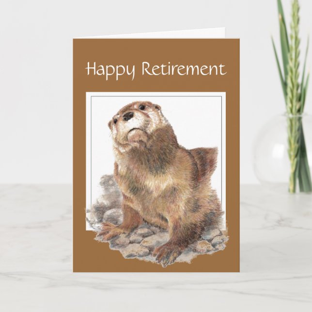 Custom, Funny Retirement, Otter, Watercolor Animal Card (Front)