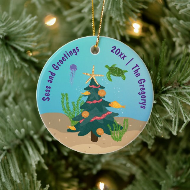 Custom Funny Seas and Greetings Ocean Holiday 2024 Ceramic Tree Decoration (Tree)