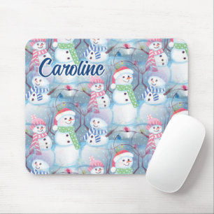 Custom Funny Snowmen Christmas Tree String Lights Mouse Mat