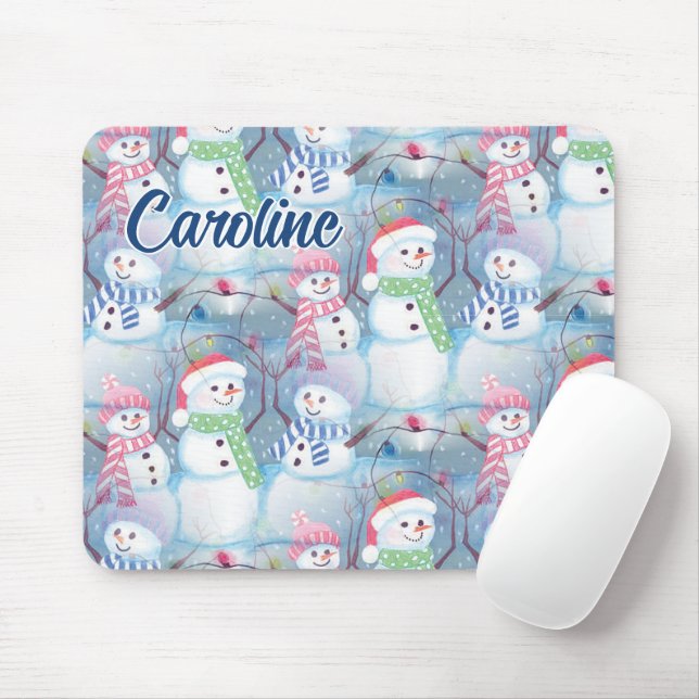 Custom Funny Snowmen Christmas Tree String Lights Mouse Mat (With Mouse)