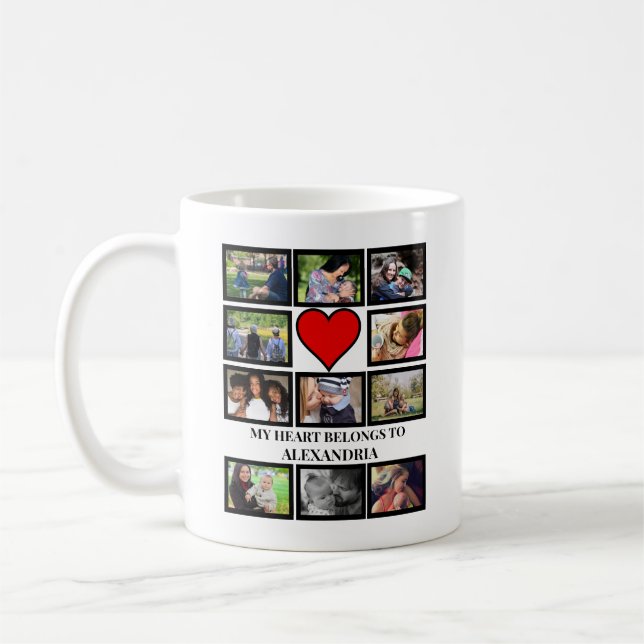 Custom Funny Valentines day heart 11 photo collage Coffee Mug (Left)