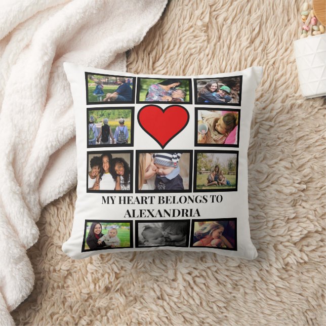 Custom Funny Valentines day heart 11 photo collage Cushion (Blanket)