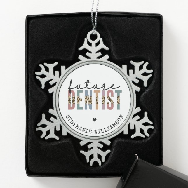 Custom Future Dentist Dental Student Gifts Snowflake Pewter Christmas Ornament (Box)