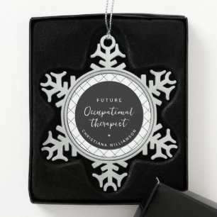 Custom Future OT Occupational Therapist Elegant Snowflake Pewter Christmas Ornament