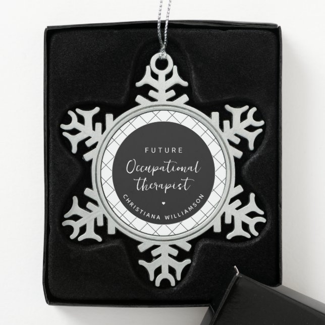 Custom Future OT Occupational Therapist Elegant Snowflake Pewter Christmas Ornament (Box)