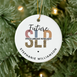Custom Future SLP Speech Pathologist Leopard Print Ceramic Tree Decoration