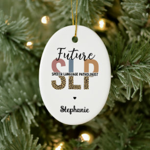 Custom Future SLP Speech Pathologist Leopard Print Ceramic Tree Decoration