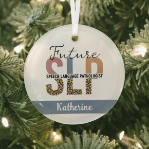 Custom Future SLP Speech Pathologist Leopard Print Glass Tree Decoration