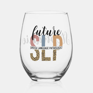 Custom Future SLP Speech Pathologist Leopard Print Stemless Wine Glass