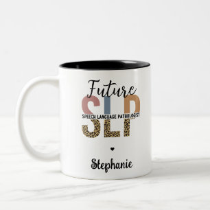 Custom Future SLP Speech Pathologist Leopard Print Two-Tone Coffee Mug