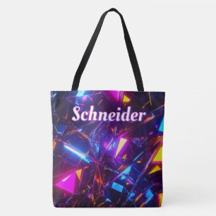 Custom Futuristic Neon Prism Personalised Name Tote Bag